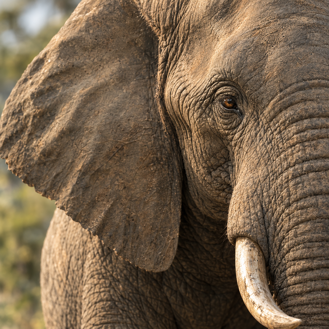 A close portrait of a single experienced elephant
